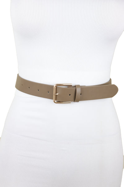 Brand New Women Brown Taupe Faux Leather Fashion Belt Gold Metal Buckle Infinity Charm S M