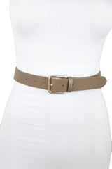 Brown Taupe Faux Leather Fashion Belt Gold Metal Buckle Infinity Charm S M