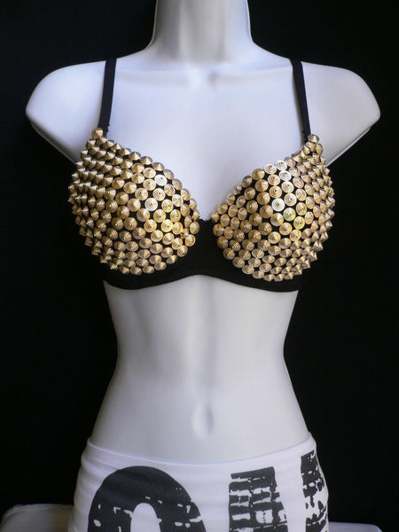 Black Bralet Trendy Silver Metal Spikes Bra Club Wear New Women Fashion Accessories 34B