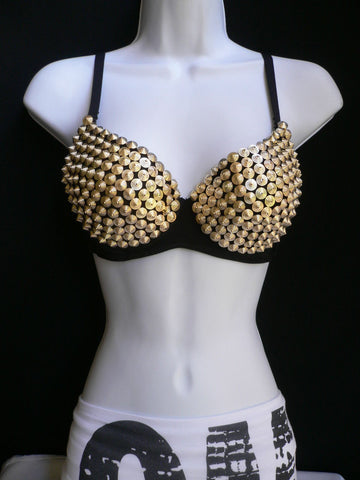 Black Bralet Trendy Silver Metal Spikes Bra Club Wear New Women Fashion Accessories 34B