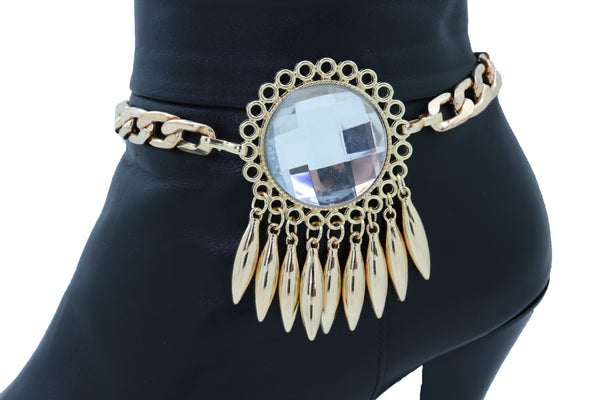 Women Gold Metal Boot Chain Bracelet Shoe Anklet Bling Sun Flower Shiny Charm One Size