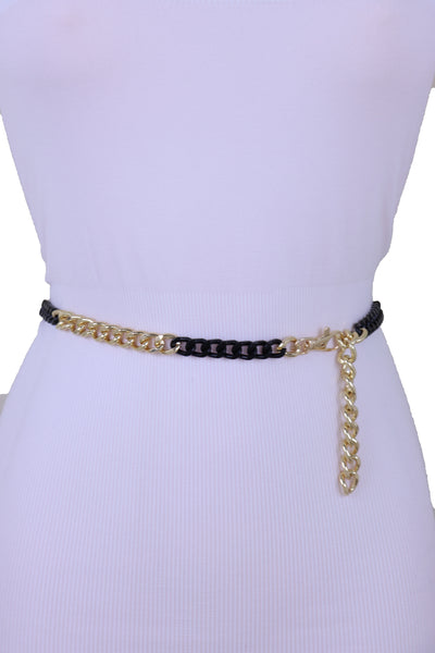 Brand New Women Belt Hip High Waist Gold Black Metal Chain Links Skinny Waistband XS S M