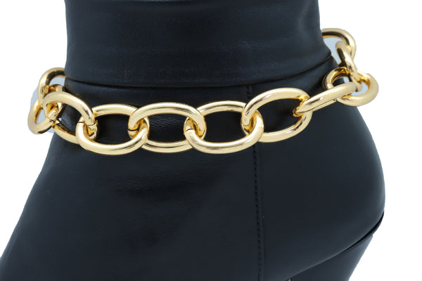 Women Gold Metal Chunky Chain Thick Links Boot Bracelet Shoe Band Anklet Strap Adjustable Size