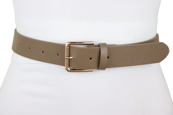 Brand New Women Brown Taupe Faux Leather Fashion Belt Gold Metal Buckle Infinity Charm S M
