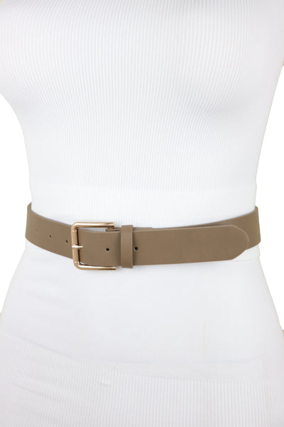 Brand New Women Brown Taupe Faux Leather Fashion Belt Gold Metal Buckle Infinity Charm S M
