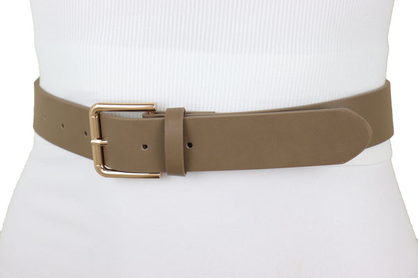 Brand New Women Brown Taupe Faux Leather Fashion Belt Gold Metal Buckle Infinity Charm S M