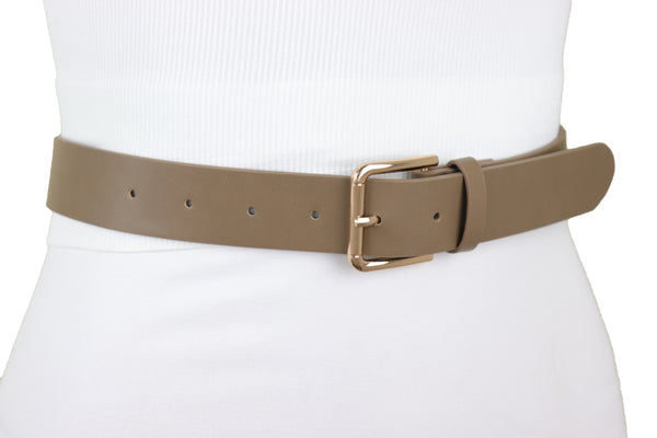 Brand New Women Brown Taupe Faux Leather Fashion Belt Gold Metal Buckle Infinity Charm S M