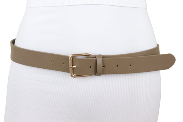Brand New Women Brown Taupe Faux Leather Fashion Belt Gold Metal Buckle Infinity Charm S M