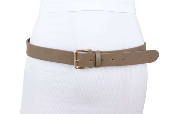 Brand New Women Brown Taupe Faux Leather Fashion Belt Gold Metal Buckle Infinity Charm S M