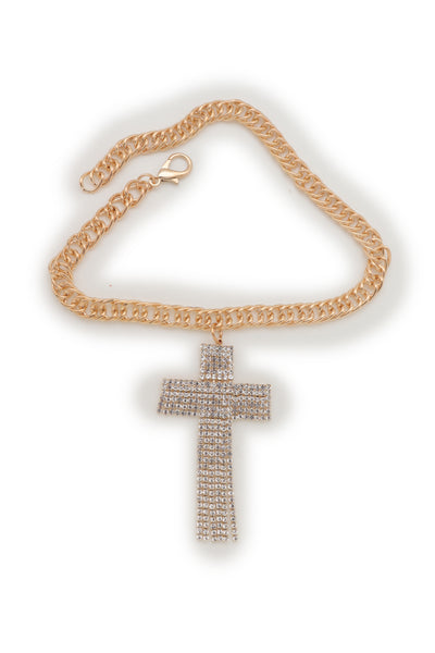 Brand New Women Gold Metal Chain Boot Bracelet Shoe Bling Cross Charm Religious Jewelry