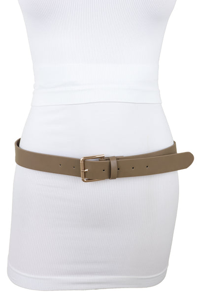 Brand New Women Brown Taupe Faux Leather Fashion Belt Gold Metal Buckle Infinity Charm S M