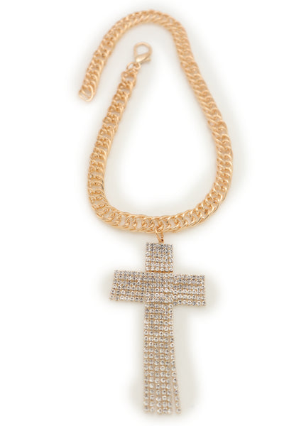 Brand New Women Gold Metal Chain Boot Bracelet Shoe Bling Cross Charm Religious Jewelry