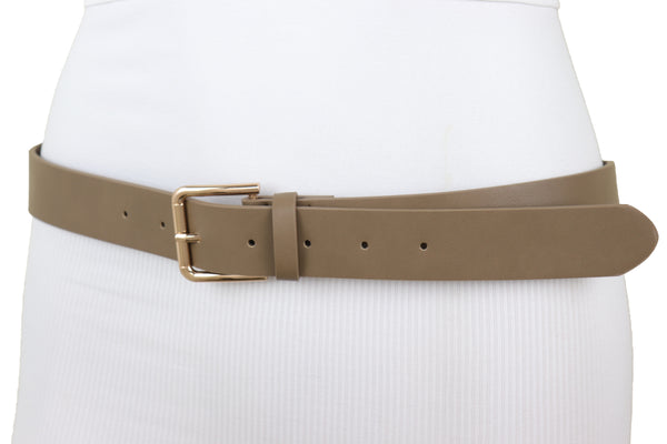 Brand New Women Brown Taupe Faux Leather Fashion Belt Gold Metal Buckle Infinity Charm S M