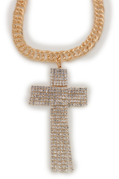 Brand New Women Gold Metal Chain Boot Bracelet Shoe Bling Cross Charm Religious Jewelry