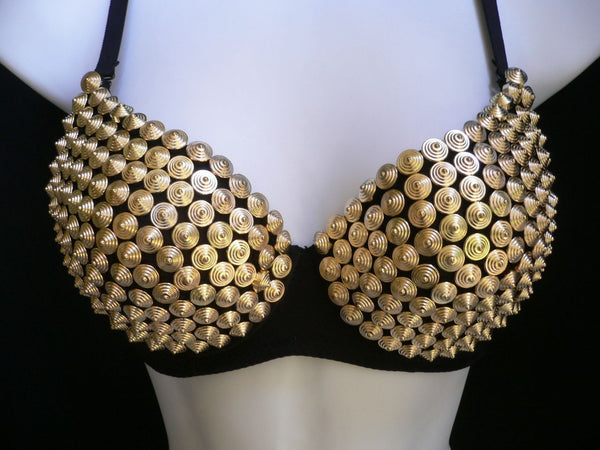 Black Bralet Trendy Silver Metal Spikes Bra Club Wear New Women Fashion Accessories 34B