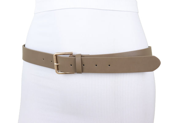Brand New Women Brown Taupe Faux Leather Fashion Belt Gold Metal Buckle Infinity Charm S M