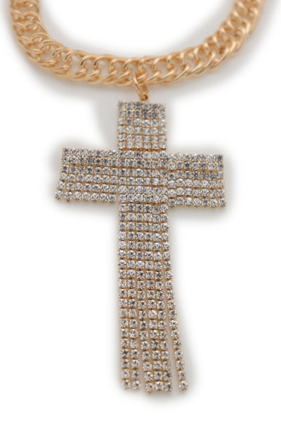 Brand New Women Gold Metal Chain Boot Bracelet Shoe Bling Cross Charm Religious Jewelry