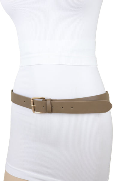Brand New Women Brown Taupe Faux Leather Fashion Belt Gold Metal Buckle Infinity Charm S M