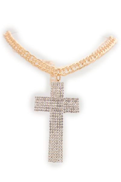 Brand New Women Gold Metal Chain Boot Bracelet Shoe Bling Cross Charm Religious Jewelry