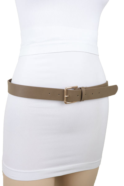 Brand New Women Brown Taupe Faux Leather Fashion Belt Gold Metal Buckle Infinity Charm S M