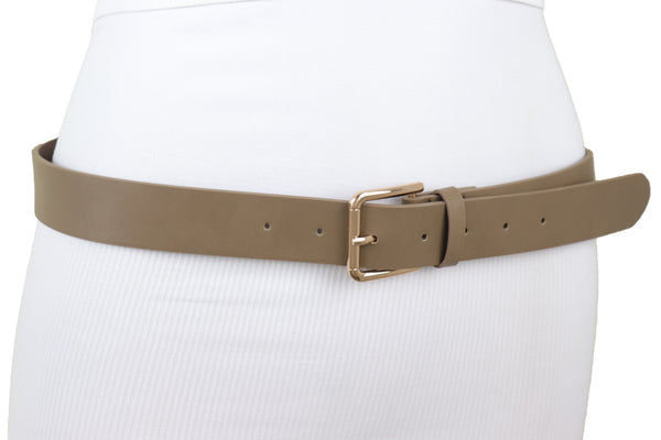 Brand New Women Brown Taupe Faux Leather Fashion Belt Gold Metal Buckle Infinity Charm S M