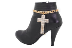 Gold Metal Chain Boot Bracelet Shoe Bling Cross Charm Religious Jewelry