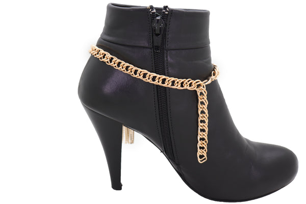Brand New Women Gold Metal Chain Boot Bracelet Shoe Bling Cross Charm Religious Jewelry