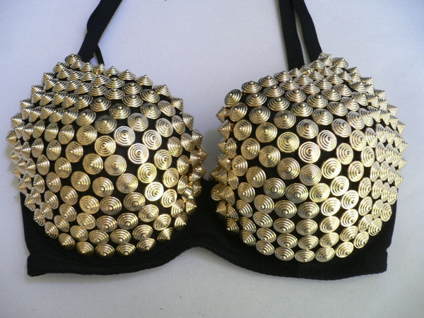 Black Bralet Trendy Silver Metal Spikes Bra Club Wear New Women Fashion Accessories 34B