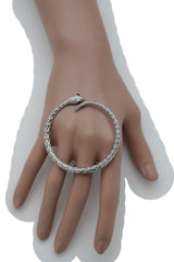 Women Long Silver Metal Trendy Huge Ring Huge Circle Swirl Snake Band Size 7