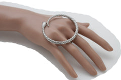 Women Long Silver Metal Trendy Huge Ring Huge Circle Swirl Snake Band Size 7