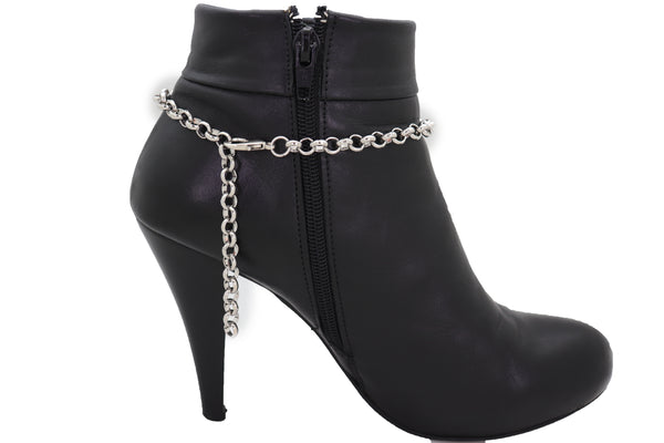 Brand New Women Silver Metal Chain Boot Bracelet Shoe Turquoise Blue Ethnic Flower Charm