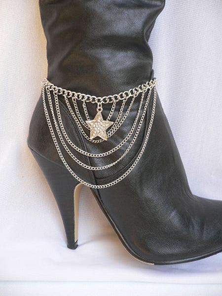 Gold / Silver Boot Big Star Multi Trendy Chain Silver Rhinestones Western Style - alwaystyle4you - 15