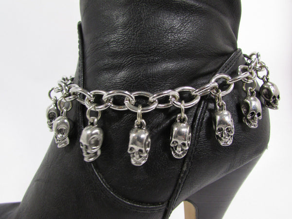 Silver Metal Boot Chain Bracelet Strap Shoe Mini Skull Charm Bling New Women Punk Biker Fashion - alwaystyle4you - 11