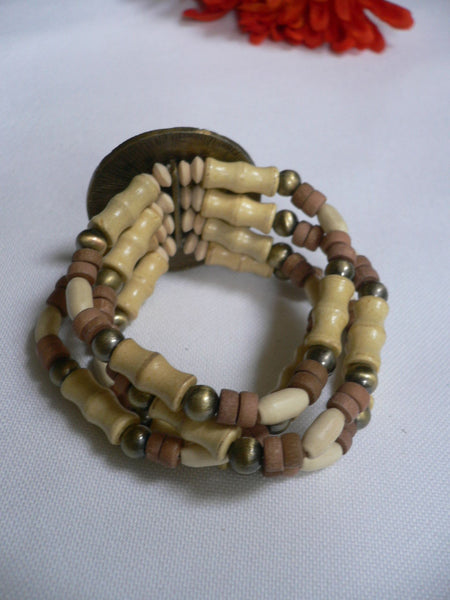 Beige Brown Wood Cream / Brown Bracelet Gold Dots Beads Native Style Fashion New Women Jewelry Accessories - alwaystyle4you - 30