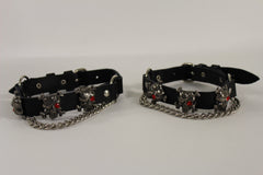 Fashionable Biker Western Boots Bracelets Chain Black Leather 2 Straps Silver Skull Skeleton - alwaystyle4you - 2