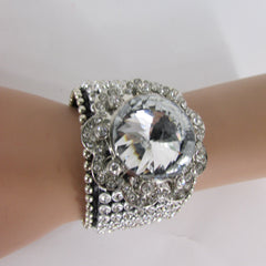 Silver Crystals Large Flower Black Leather Multi Rhinestone Bracelet New Women Fashion Jewelry Accessories - alwaystyle4you - 3