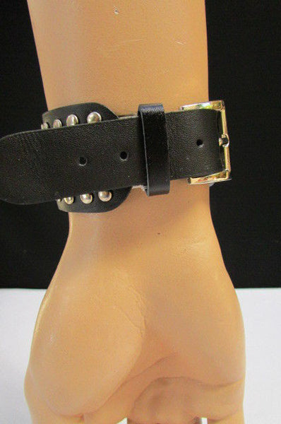 Black Faux Leather Silver Metal Rings Bracelet Biker Rocker Punk Style New Men Fashion Jewelry Accessories - alwaystyle4you - 12