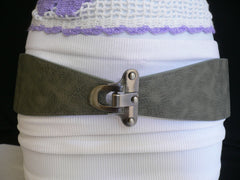 Red / Black / Gray / Dark Brown  Faux Leather Elastic Waist Hip Belt Silver Metal Hook Buckle New Women Fashion Accessories S M - alwaystyle4you - 23