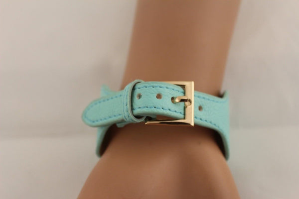 Aqua Blue / Pink / Light Pink / Black Faux Leather Strap Nude Bracelet Gold Metal Owl Head Black Rhinestone Fashion New Women Jewelry Accessories - alwaystyle4you - 30