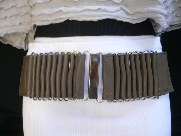 Beige Black Gray Brown Wide Waist Hip Belt Silver Metal Buckle New Women Fashion Accessories XS S M - alwaystyle4you - 15