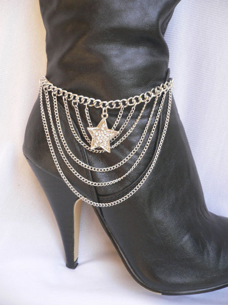 Gold / Silver Boot Big Star Multi Trendy Chain Silver Rhinestones Western Style - alwaystyle4you - 17