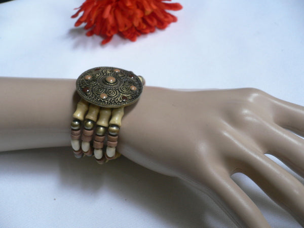 Beige Brown Wood Cream / Brown Bracelet Gold Dots Beads Native Style Fashion New Women Jewelry Accessories - alwaystyle4you - 21