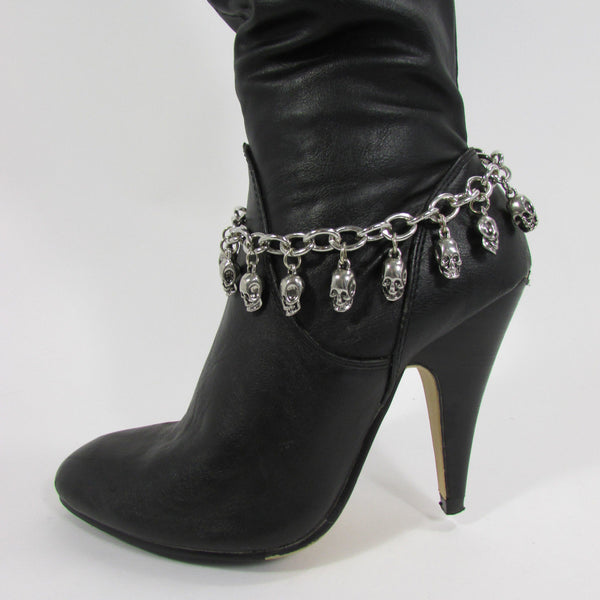 Silver Metal Boot Chain Bracelet Strap Shoe Mini Skull Charm Bling New Women Punk Biker Fashion - alwaystyle4you - 2
