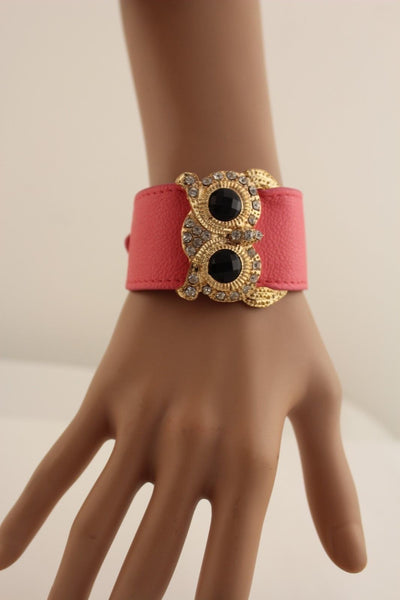 Leather Strap Nude Bracelet Gold Owl Black Rhinestone New Women Fashion Accessories