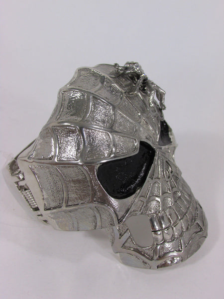 Silver Metal Cuff Bracelet Large Skull Rhinestones Spider Net Mask Skeletons - Halloween New Women Fashion Jewelry - alwaystyle4you - 7