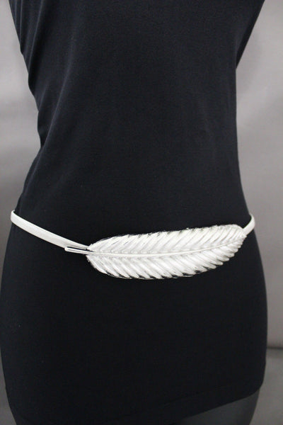 Gold / Silver Metal Hip High Waist Band Elastic Stretch Narrow Sexy Belt Long Leaf Buckle New Women Fashion Accessories S M L - alwaystyle4you - 22
