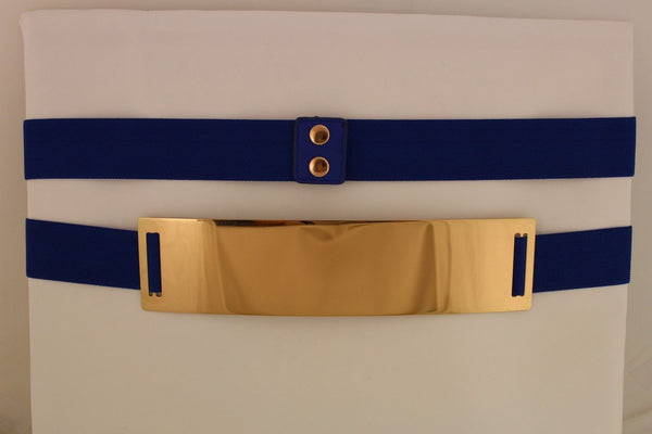 Light Brown (Mocha) / Dark Navy / Royal Blue / Gold Yellow / Black /Red / White Elastic Stretch Back High Waist Hip Belt Gold Metal Mirror Plate New Women Fashion Accessories Plus Size - alwaystyle4you - 22