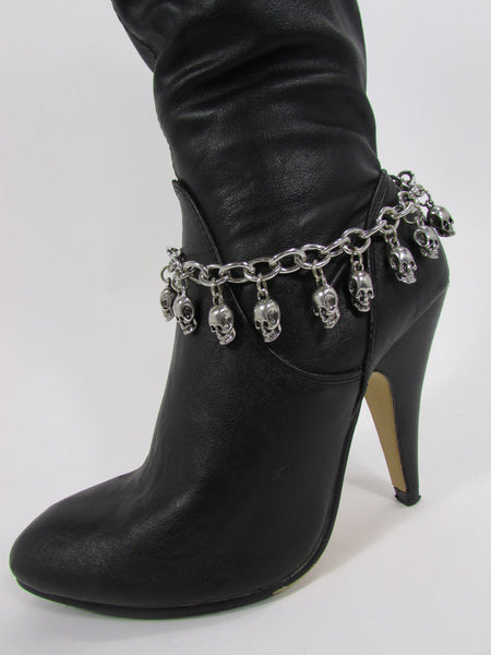 Silver Metal Boot Chain Bracelet Strap Shoe Mini Skull Charm Bling New Women Punk Biker Fashion - alwaystyle4you - 3