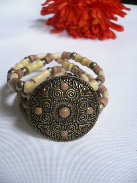 Beige Brown Wood Cream / Brown Bracelet Gold Dots Beads Native Style Fashion New Women Jewelry Accessories - alwaystyle4you - 22