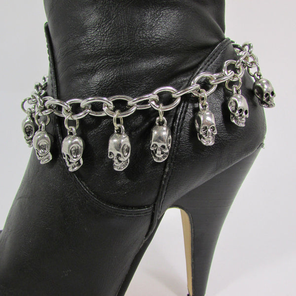 Silver Metal Boot Chain Bracelet Strap Shoe Mini Skull Charm Bling New Women Punk Biker Fashion - alwaystyle4you - 1